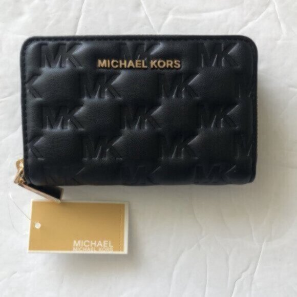 Michael Kors ZA Jet Set Small Card Case Wallet Quilt Logo name black - Picture 5 of 11